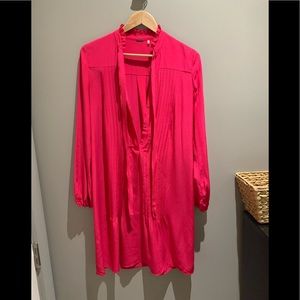 Elie tahari hot pink dress with ruffle detail